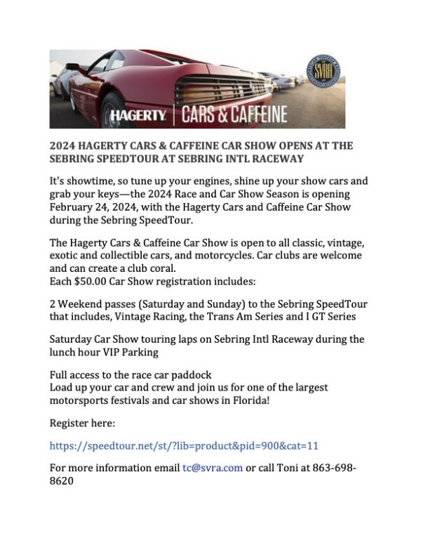 Hagerty Cars & Caffeine Car Show at Sebring SpeedTour FLA Car Shows