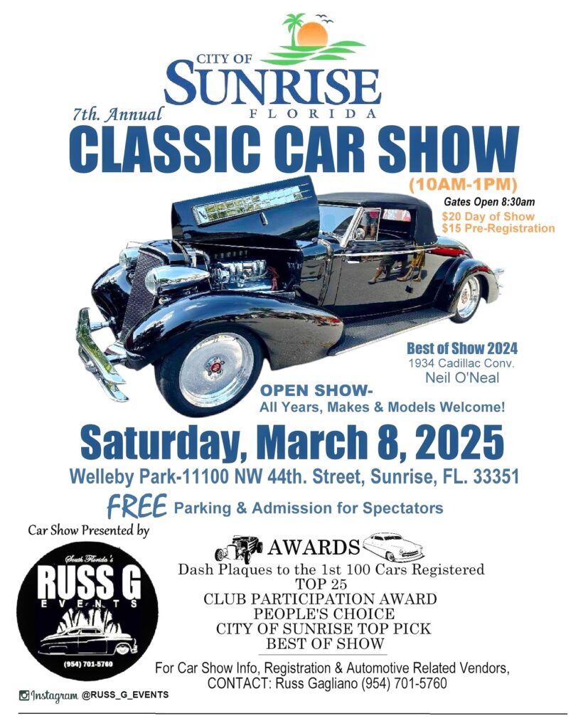 car show in sunrise florida on march 8