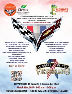 corvette camaro car show in inverness florida on march 14