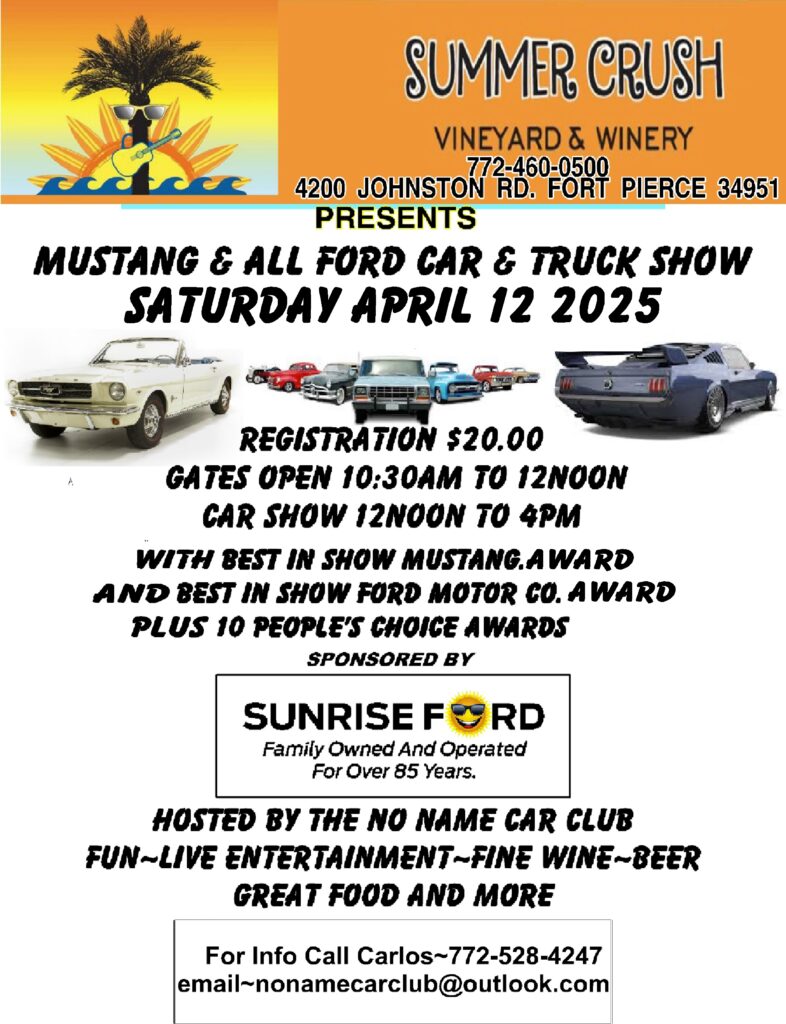 Ford Mustang car show in Fort Pierce FLoirda on April 12