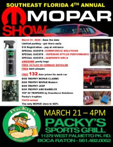 mopar car show in boca raton florida on march 21