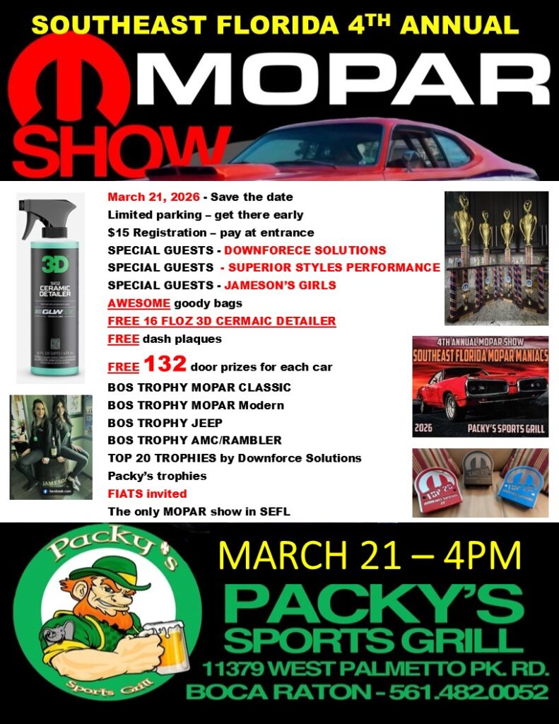 mopar car show in boca raton florida on march 21