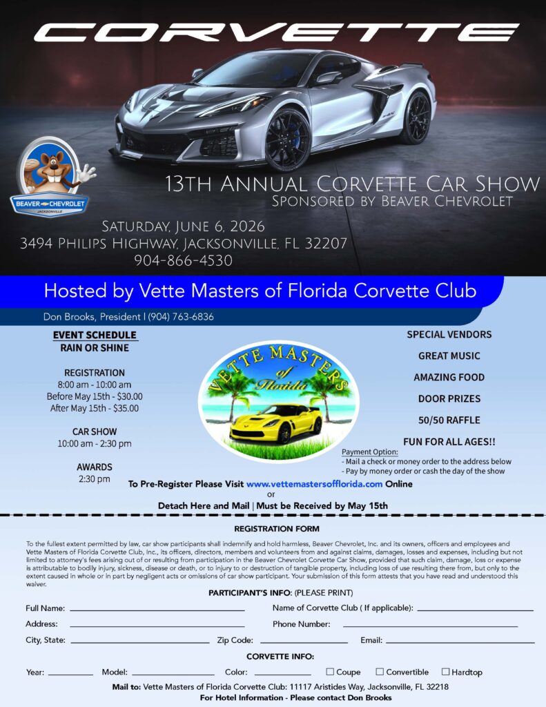 corvette car show in jacksonville florida on june 6