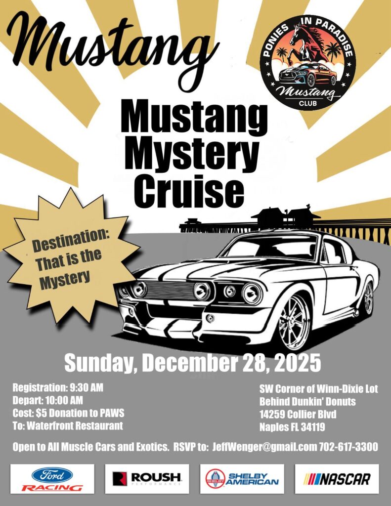 mustang car show cruise in naples florida on december 28