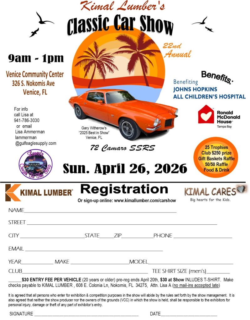 car show in venice florida on april 26